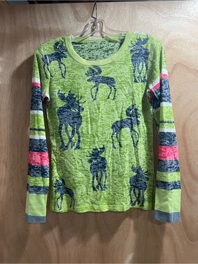 Neon Green Moose Print Long Sleeve Tee